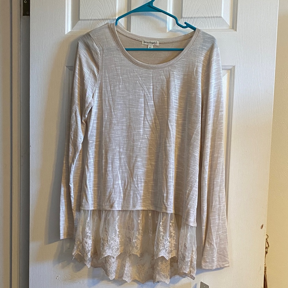 Love on a Hanger Light Tan Tunic with Lace Detail